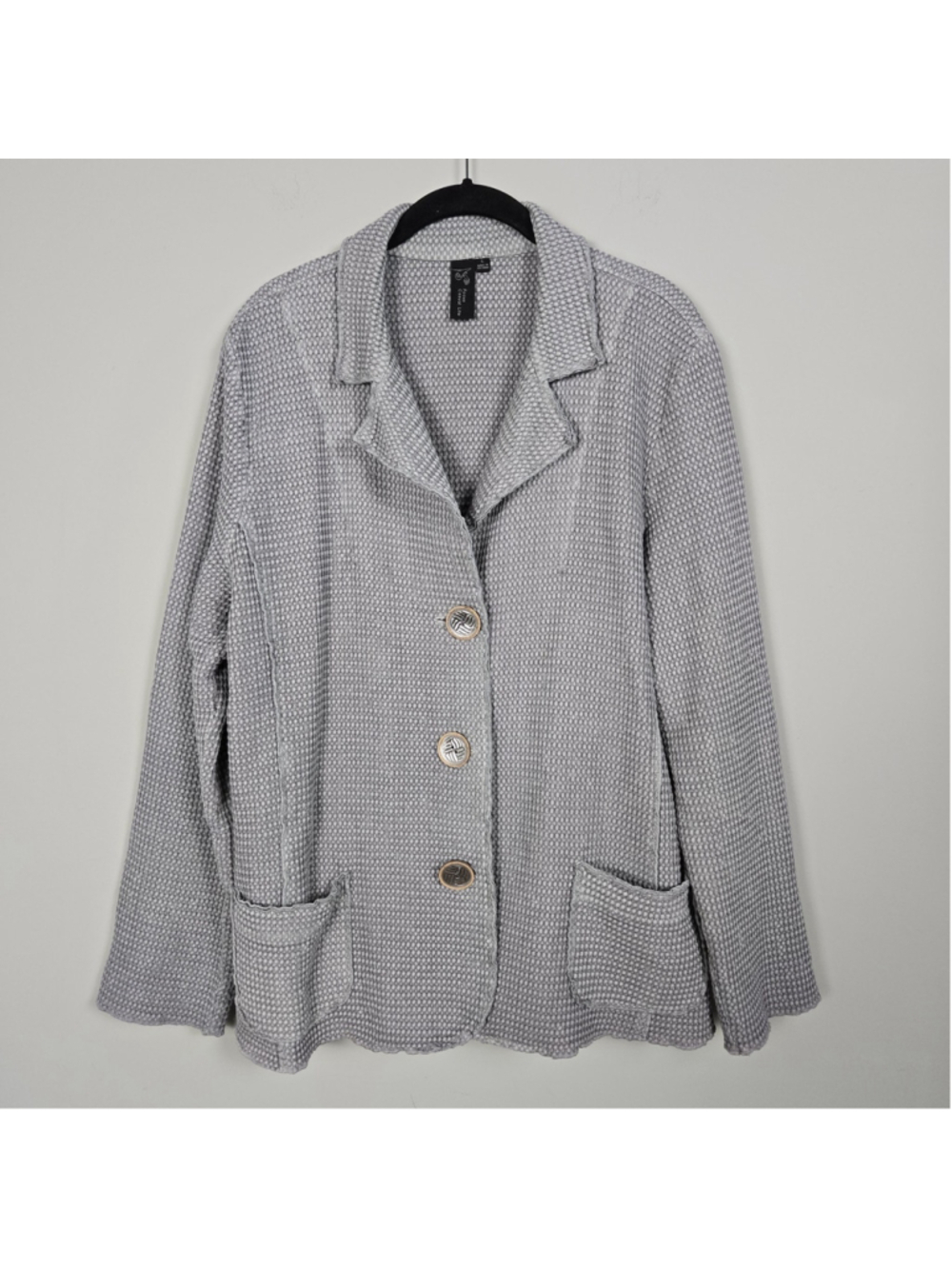 Focus Casual Life Waffle Knit Jacket Large Grey Lagenlook Minimalist Textured